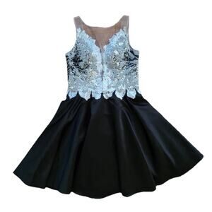 Basix Black Label Women's Sequin Beaded Tulle A-Line Dress Black Size 4 A001401